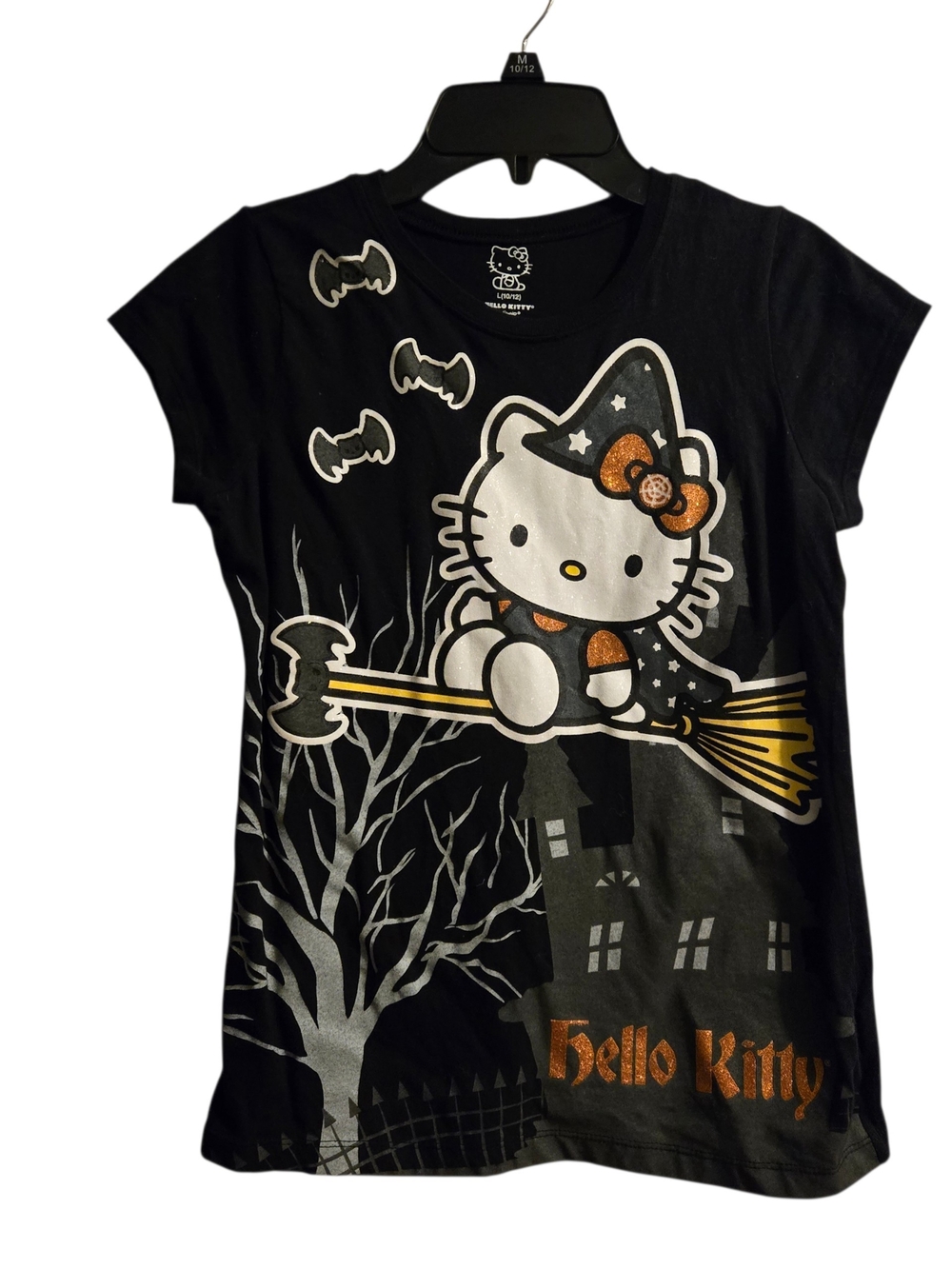 Hello Kitty Black Tee with Orange Glitter Witch Bow